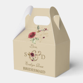 Royal Burgundy Guld Flowers Monogram Bröllop Presentaskar