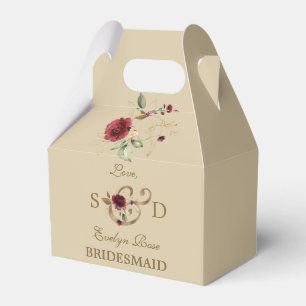 Royal Burgundy Guld Flowers Monogram Bröllop Presentaskar