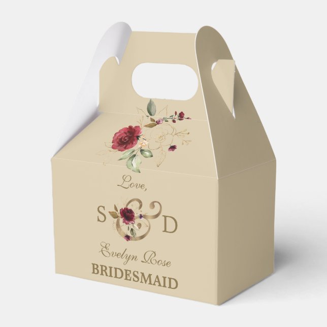 Royal Burgundy Guld Flowers Monogram Bröllop Presentaskar (Framsidan Sidan)