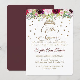 Royal Burgundy Guld Mis Quince-skript Quinceañera Inbjudningar