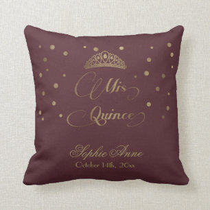 Royal Burgundy Guld Mis Quince-skript Quinceañera Kudde