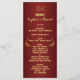 Royal Burgundy Guld Peacock Bröllop Menu Anpassnin Meny