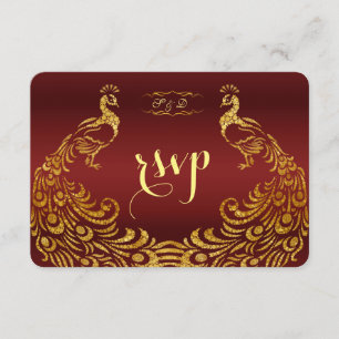 Royal Burgundy Guld Peacock Bröllop OSA Kort