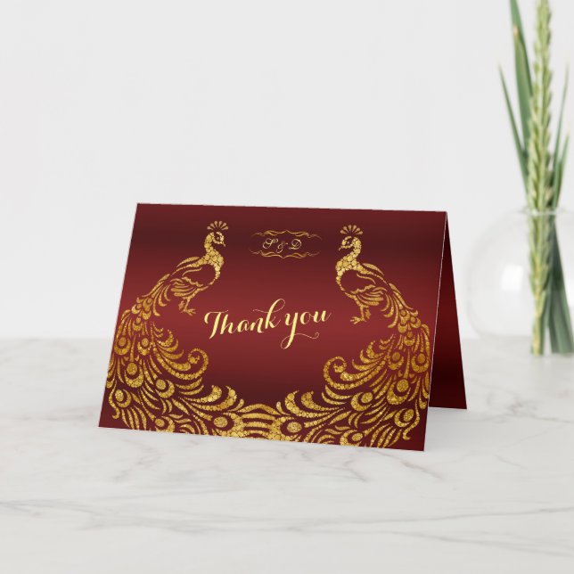 Royal Burgundy Guld Peacock Bröllop TACK (Framsida)