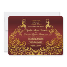 Royal Burgundy Guld Peacock Bröllopsinbjudan