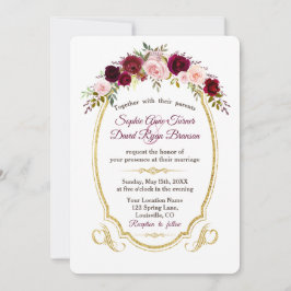Royal Burgundy Marsala Blommigt Fall Wedding Inbjudningar