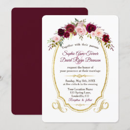 Royal Burgundy Marsala Blommigt Fall Wedding Inbjudningar