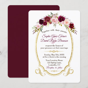 Royal Burgundy Marsala Blommigt Fall Wedding Inbjudningar