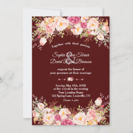 Royal Burgundy Rosa  Flowers Bröllop Inbjudningar