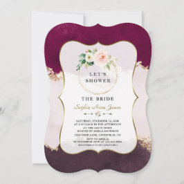 Royal Burgundy Rosa Flowers Guld Möhippa Inbjudningar