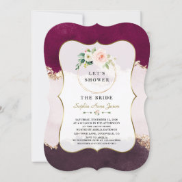 Royal Burgundy Rosa Flowers Guld Möhippa Inbjudningar