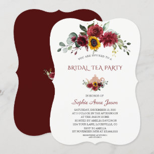 Royal Burgundy Solros Möhippa Tea Party Inbjudningar