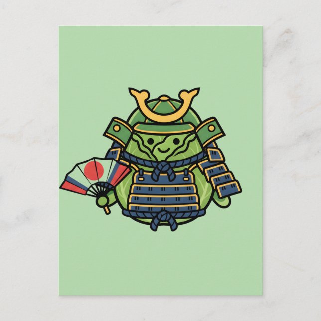 Royal Cabbage Samurai Warrior with War Fan Illustr Vykort (Framsida)