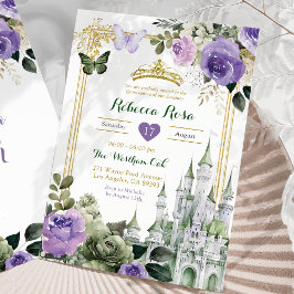 Royal Castle Lilac Lila Sage Grönt Quinceañera Inbjudningar