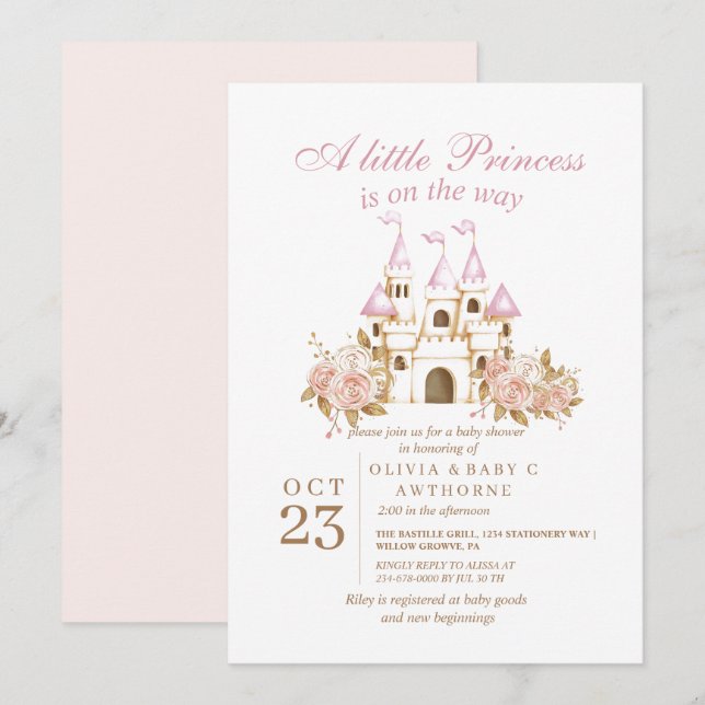 Royal Castle Princess Baby Shower Inbjudningar (Fram/baksida)