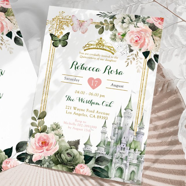 Royal Castle  Rosa Sage Grönt Royal 15 Años Inbjudningar (Skapare uppladdad)