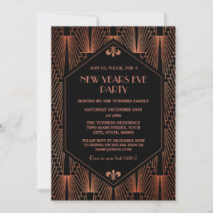 Royal Copp Black Underbar Gatsby 1920-talet, nyår Inbjudningar