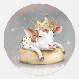 Royal Cow Dreaming on Cheese Throne                Runt Klistermärke