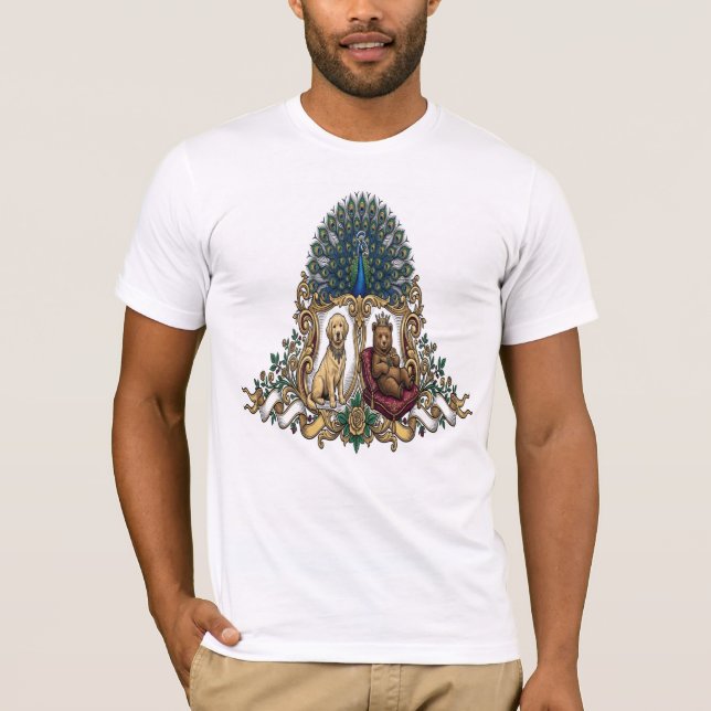 Royal Crest Peacock Bear Puppy T Shirt (Framsida)