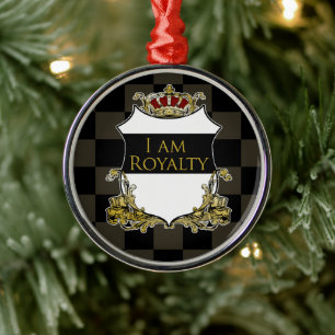 Royal Crown Shield Mörk Khaki Svart Rutig Julgransprydnad Metall