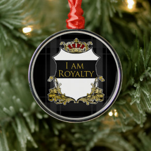 Royal Crown Shield Svart Grå Plaid Lyx Julgransprydnad Metall
