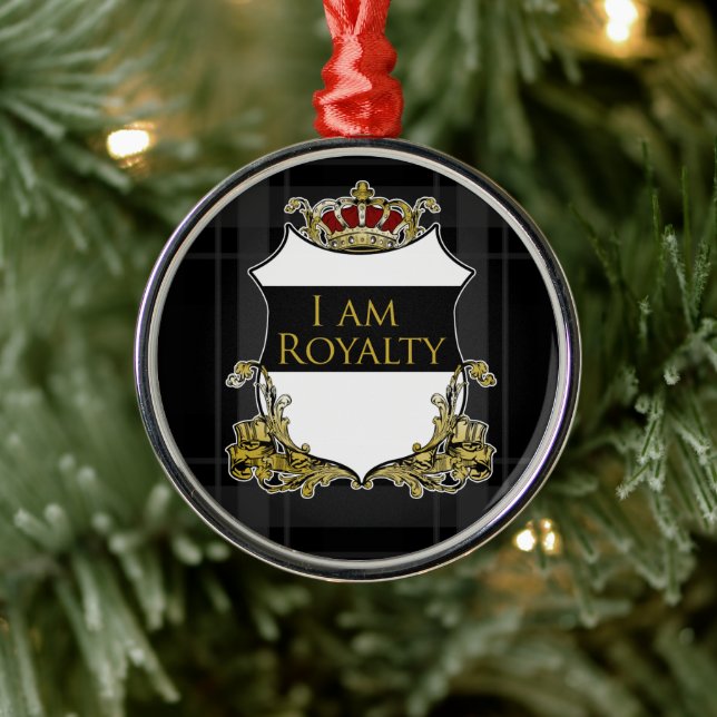 Royal Crown Shield Svart Grå Plaid Lyx Julgransprydnad Metall (Träd)