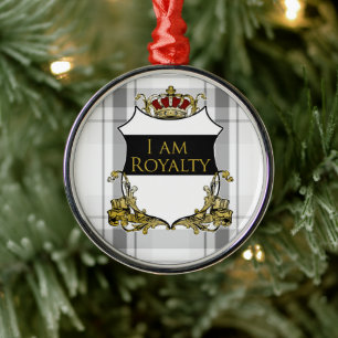 Royal Crown Shield Vit Grå Rutig Lyx Julgransprydnad Metall