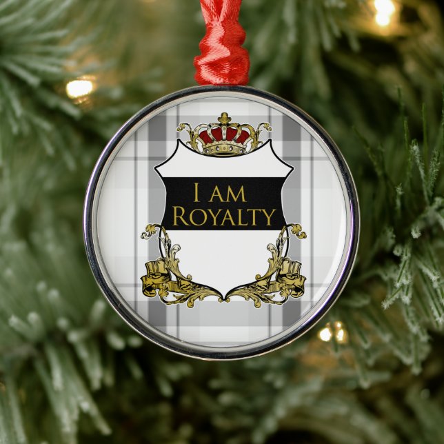 Royal Crown Shield Vit Grå Rutig Lyx Julgransprydnad Metall (Träd)