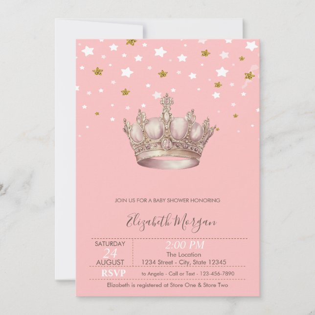 Royal Crown Stars Baby Shower Inbjudningar (Framsida)