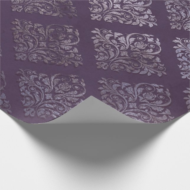 Royal Damask Distress Lila Plum Blommigt Cottage Presentpapper (Hörn)