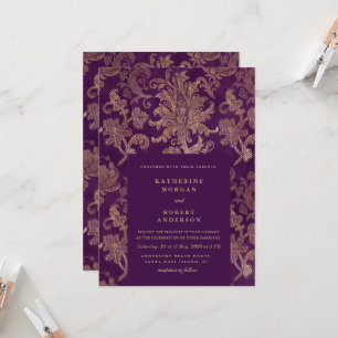 Royal Damask Elegant Lila bröllopsinbjudan för Inbjudningar