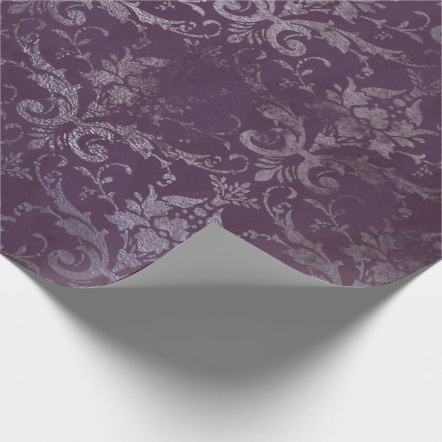 Royal Damask Grunge Lila Plum Blommigt Grått Blue Presentpapper (Hörn)