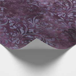 Royal Damask Grunge Lila Plum Blommigt Grått Blue Presentpapper