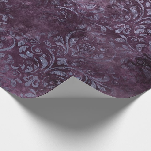 Royal Damask Grunge Lila Plum Blommigt Grått Blue Presentpapper (Hörn)