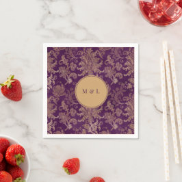 Royal Damask Guld Lila Monogram Papper Pappersservett