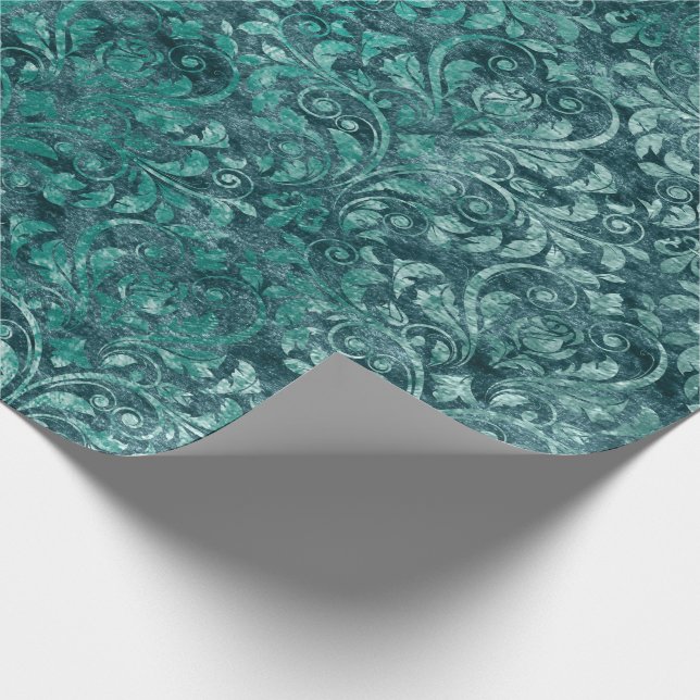 Royal Damask - krossat Velvet Aquatic Blue Presentpapper (Hörn)