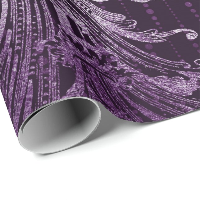 Royal Damask Metallic Lila Blommigt Droppar Ametys Presentpapper (Rullad Hörn)
