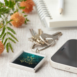 Royal Damask-Personlig turkos Fyrkantig Silverfärgad Nyckelring