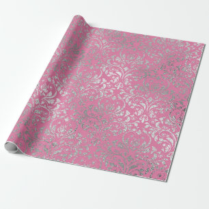 Royal Damask Rosa Silver Blommigt Shiny Vip Presentpapper