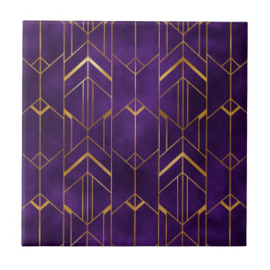 Royal Deco Lila Guld Abstrakt Geometric Mönster Kakelplatta
