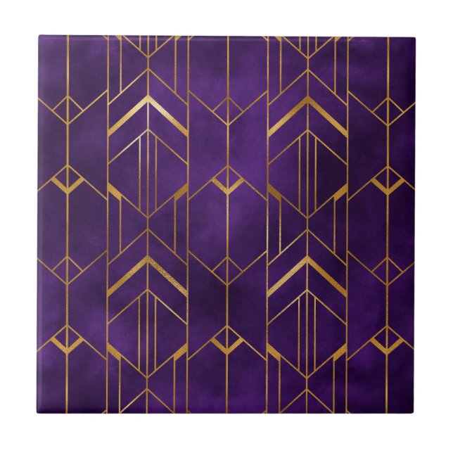 Royal Deco Lila Guld Abstrakt Geometric Mönster Kakelplatta (Framsidan)