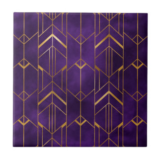 Royal Deco Lila Guld Abstrakt Geometrisk Mönster Kakelplatta