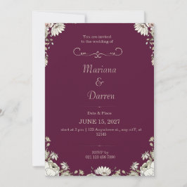 Royal Deep Purple & White Floral Wedding Invite Inbjudningar