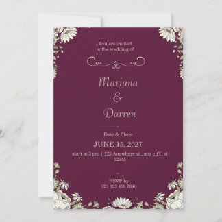 Royal Deep Purple & White Floral Wedding Invite Inbjudningar