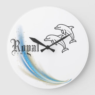 Royal Dolphin Wall Clock, Round Natural Wood Ram Stor Klocka