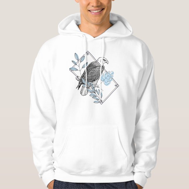 Royal Eagle och Blue Monstera - Geometrisk Illustr Hoodie (Framsida)