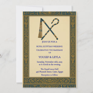 Royal Egyptian Crook & Flail Guld Bröllop Inbjudningar