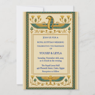 Royal Egyptian Winged Cobra Lotus Guld Bröllop Inbjudningar