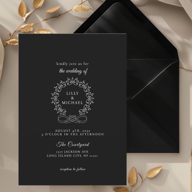 Royal, Elegant, Bröllop Inbjudningar (Royal, Elegant, Wedding Invitation, black and white. Handwriting font.)