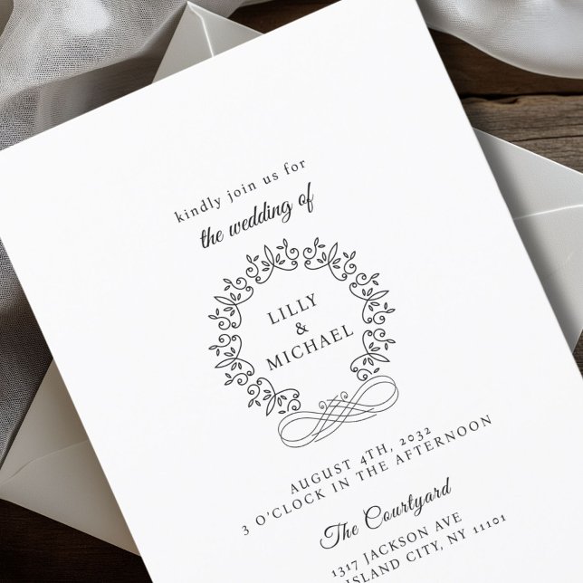 Royal, Elegant, Bröllop Inbjudningar (Royal, Elegant, Classic, White Wedding Invitation with scripted font. Personalized in minutes.)